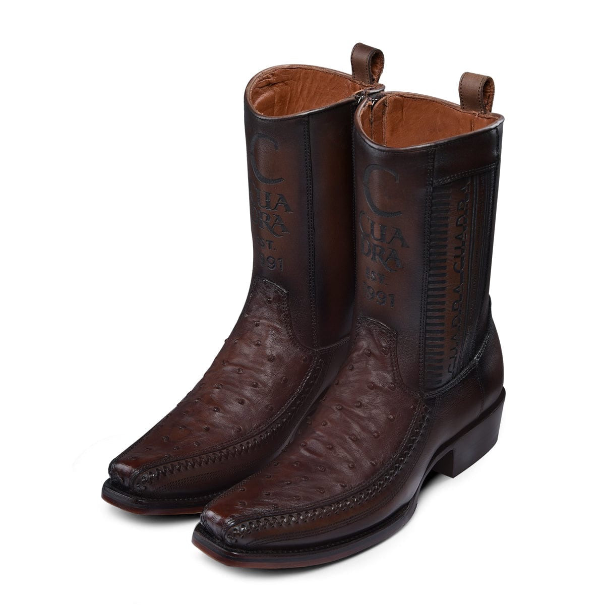 Cuadra Flame Chocolate Ostrich Laser & Woven Narrow Square Toe