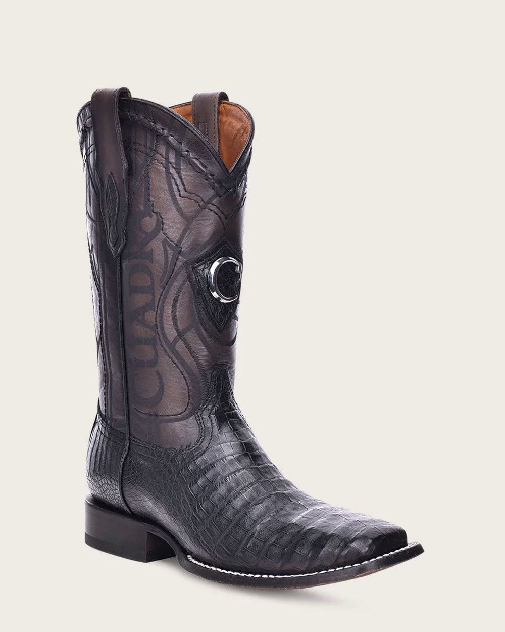 Men’s Cuadra Black Caiman Laser & Embroidery Square Toe Boot