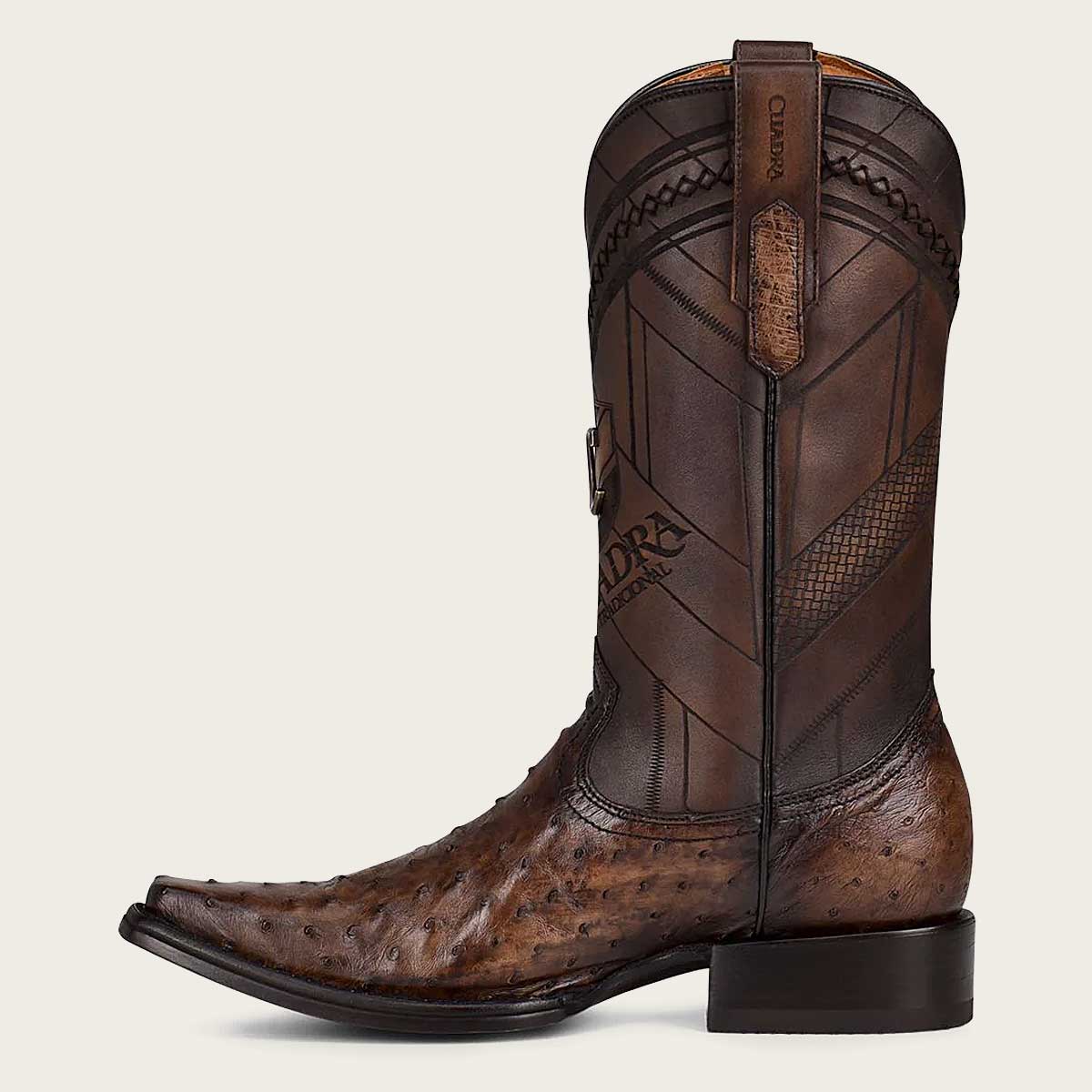 Cuadra Engraved Ostrich Leather Narrow Square Western boot