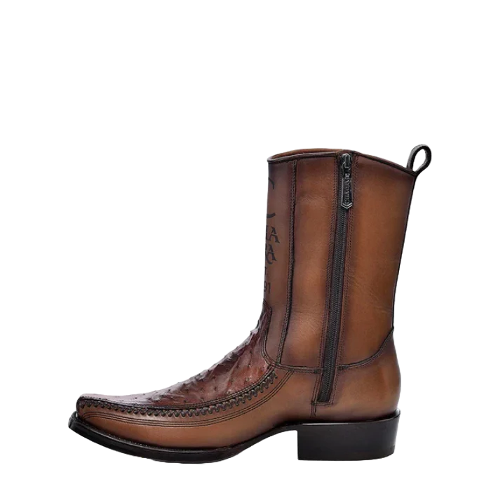 Cuadra Men's Moroni Chestnut Ostrich Laser & Woven Narrow Square Toe