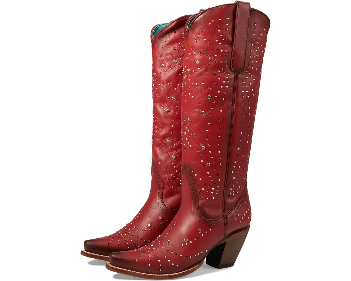 Red Crystal and Stud Tall Top Women's Boots