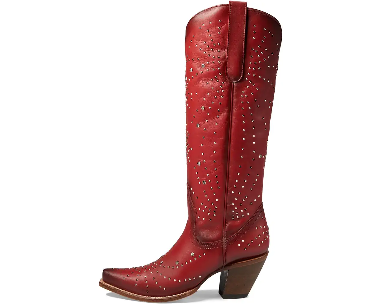 Red Crystal and Stud Tall Top Women's Boots