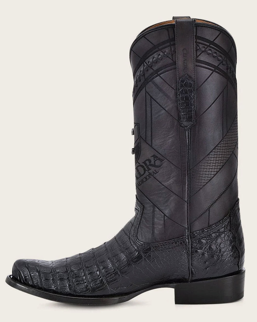 Cuadra Men’s Black Caiman Laser & Embroidery Round Toe