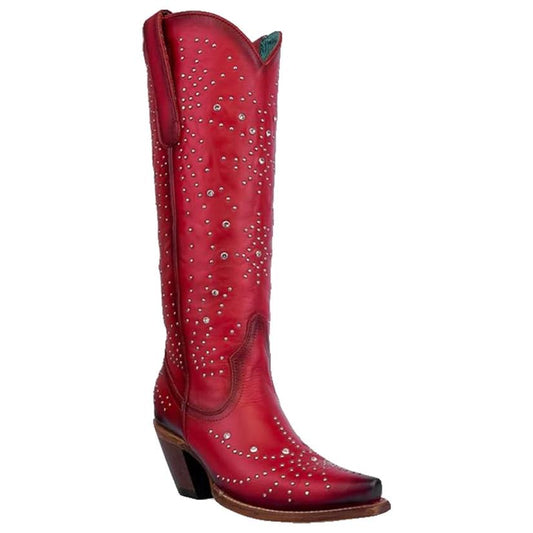 Red Crystal and Stud Tall Top Women's Boots