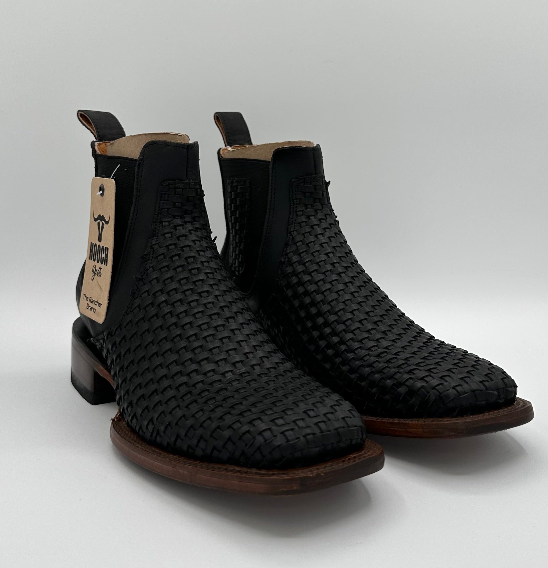 Black Woven Wide Square Toe Botines