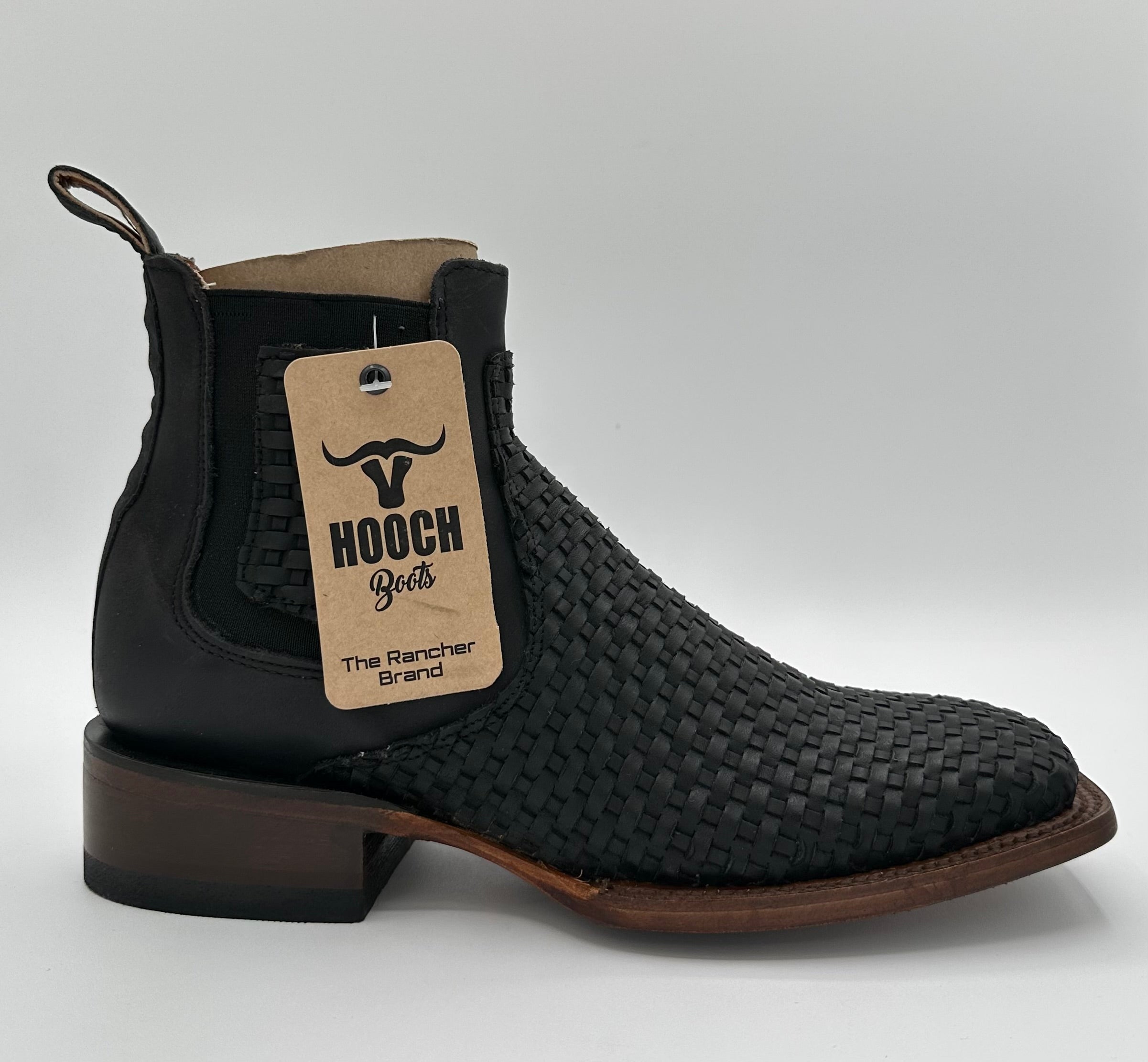 Black Woven Wide Square Toe Botines