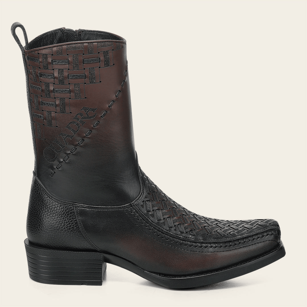 Cuadra Mens Chocolate Láser & Woven & Zipper Narrow Square Toe