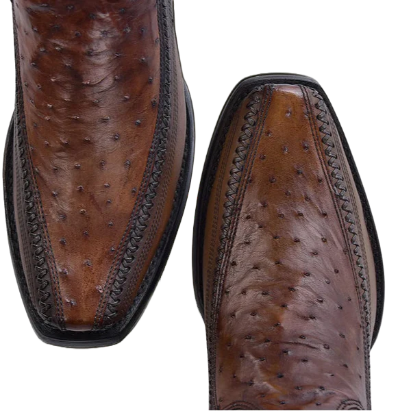 Cuadra Men's Moroni Chestnut Ostrich Laser & Woven Narrow Square Toe