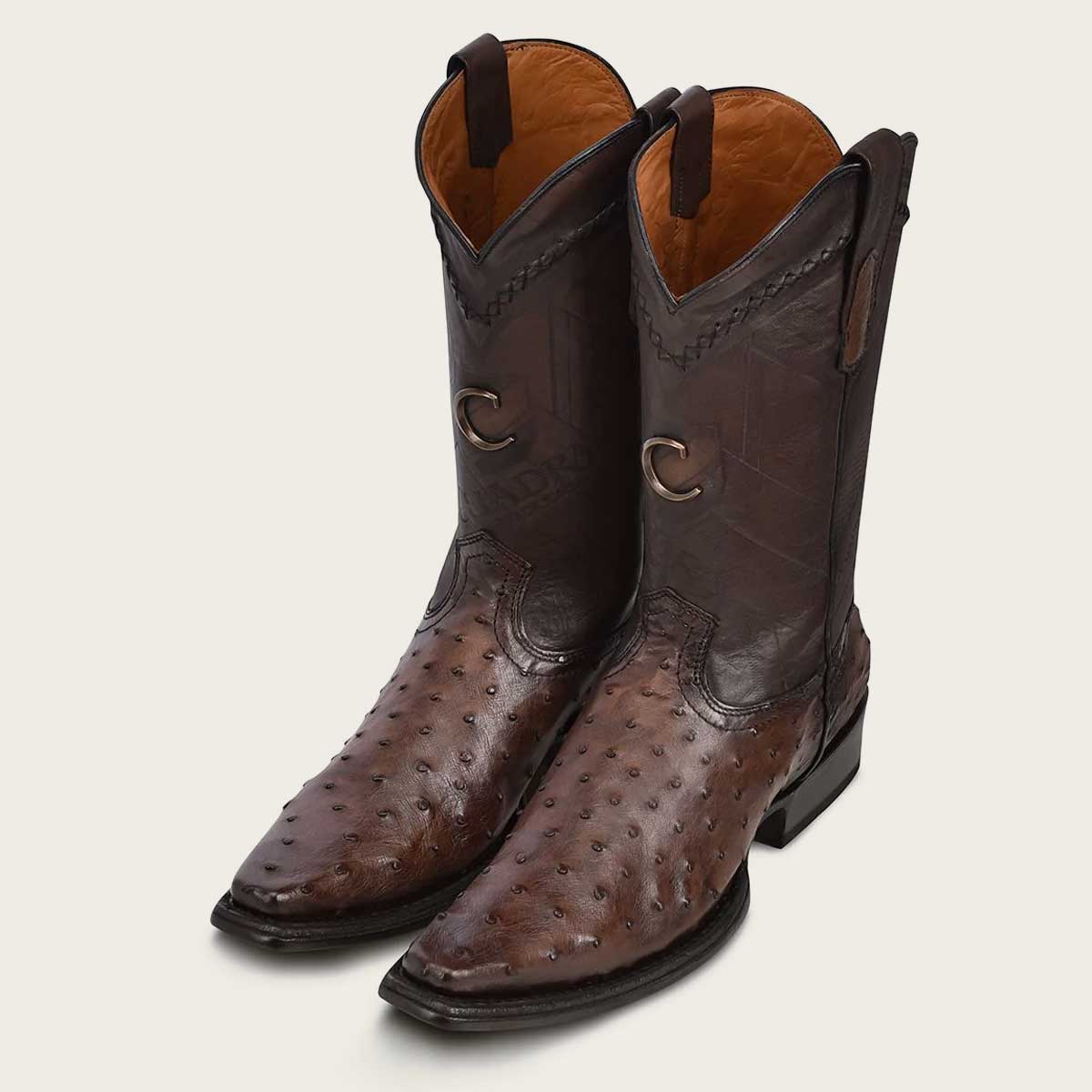 Cuadra Engraved Ostrich Leather Narrow Square Western boot