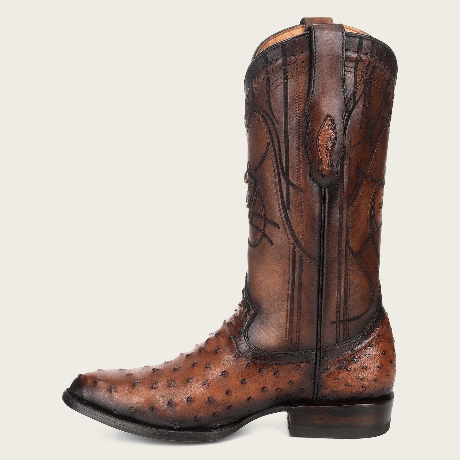 Cuadra Men’s Moroni Chestnut Ostrich Laser & Embroidery Round Toe