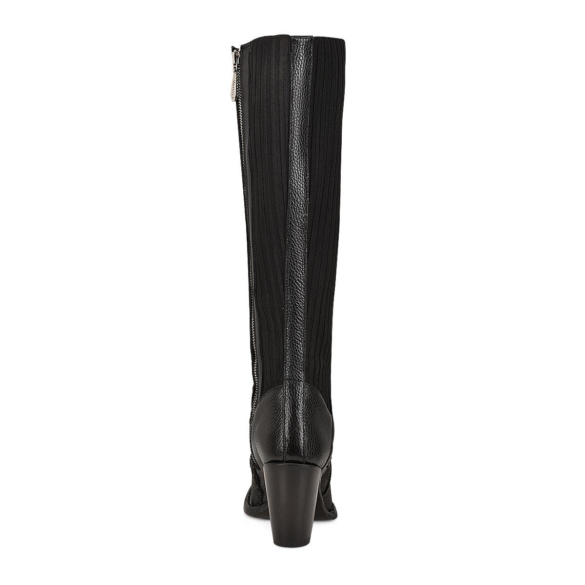 Black exotic riding boot with hand-woven details