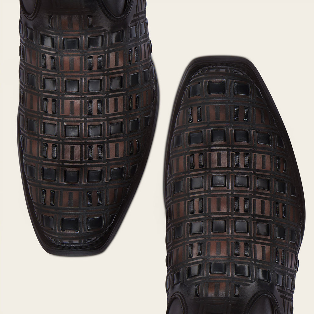 Cuadra Men’s Chocolate & Black Laser & Woven & Zipper Narrow Square Toe