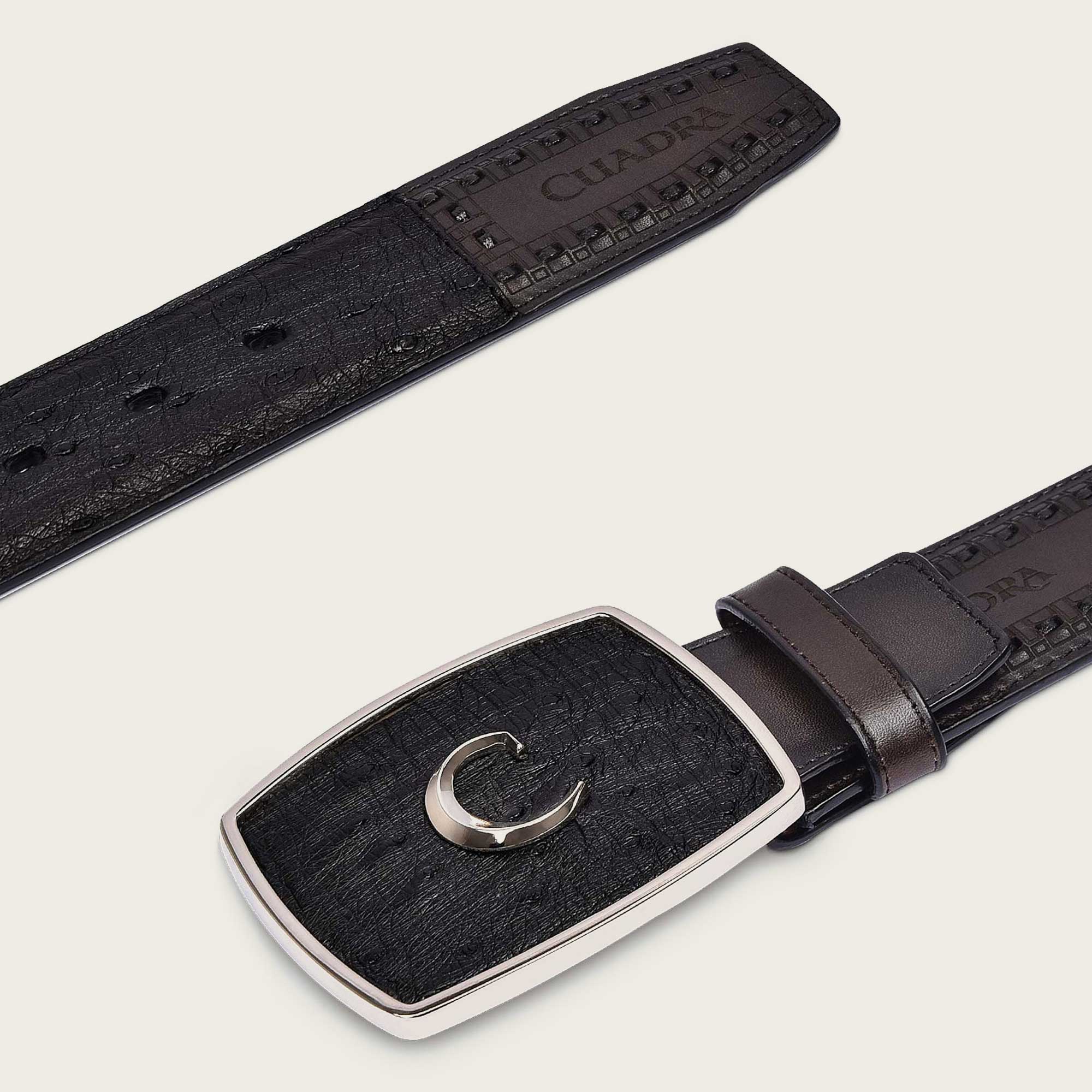 Cuadra Black Ostrich Laser Belt