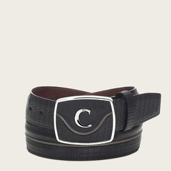 Cuadra Black Engraved Bovine Leather Belt