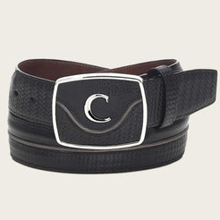 Cuadra Black Engraved Bovine Leather Belt