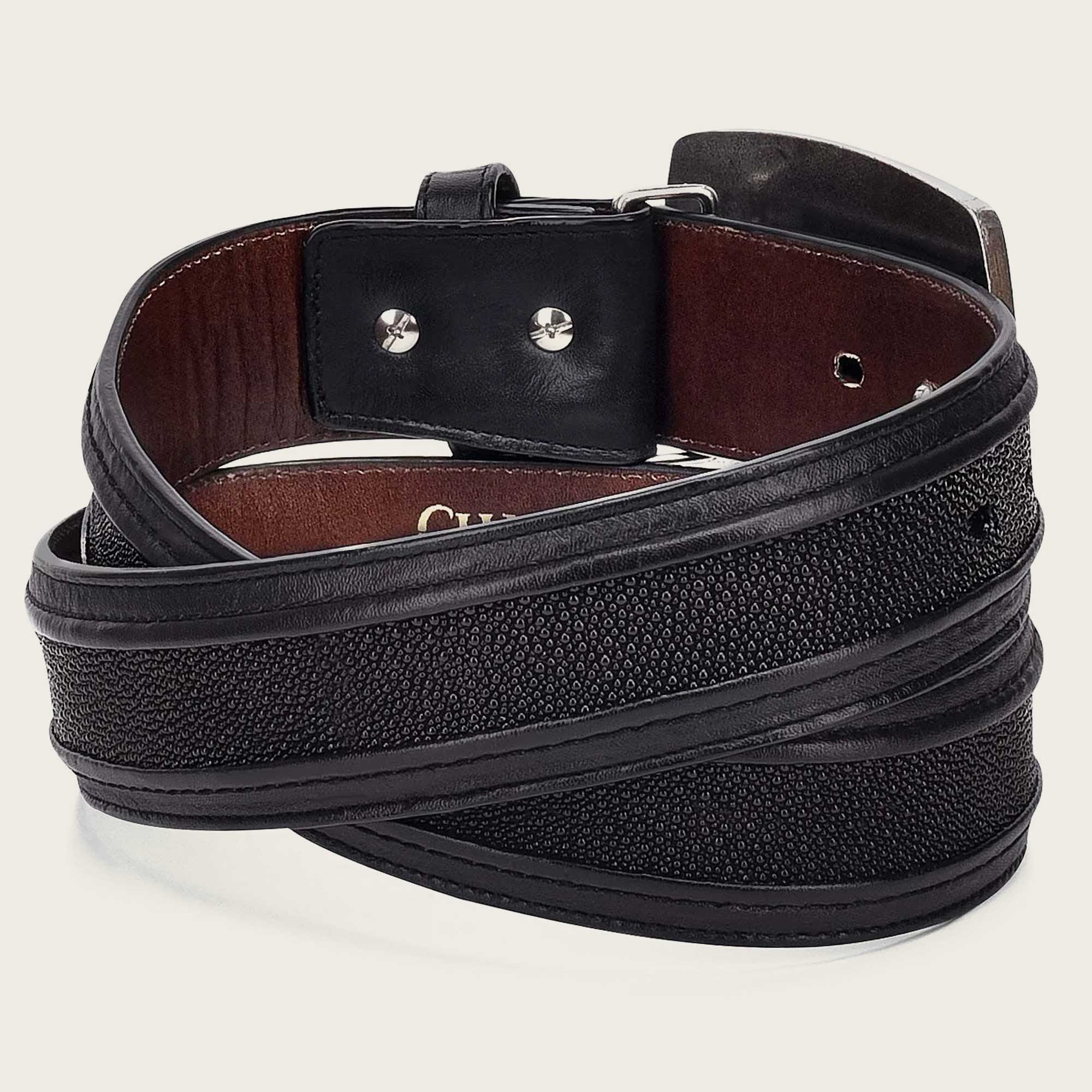 Cuadra Men's Black Stingray Exotic Strip Belt