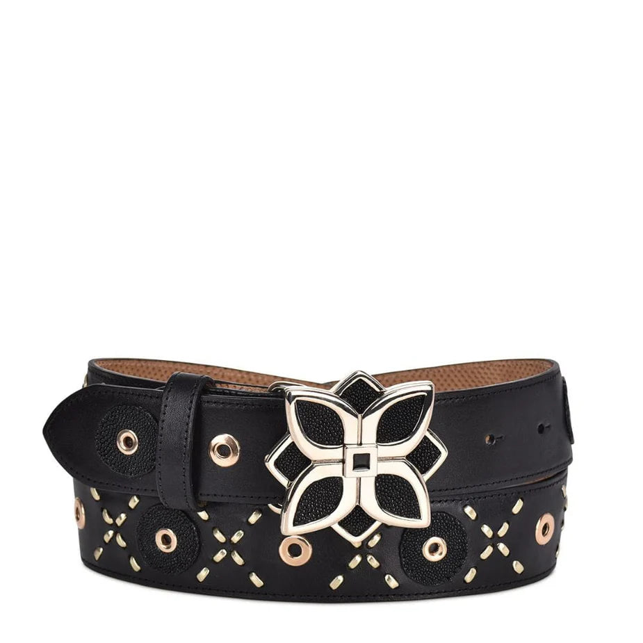 Cuadra Women's Black Stingray Studs & Woven Belt