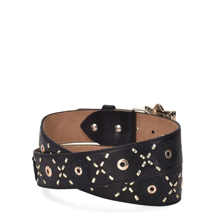 Cuadra Women's Black Stingray Studs & Woven Belt