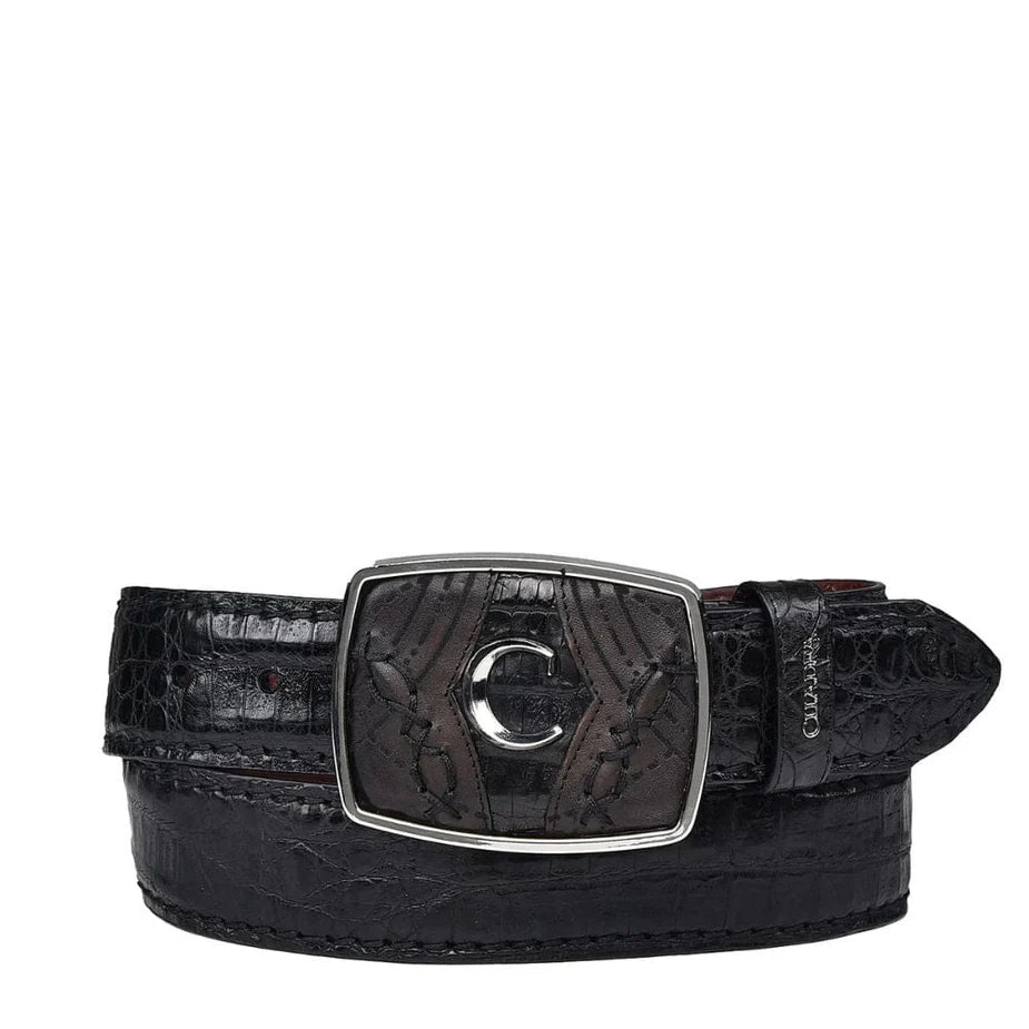 Cuadra Men's Plunge Black Caiman Laser Belt