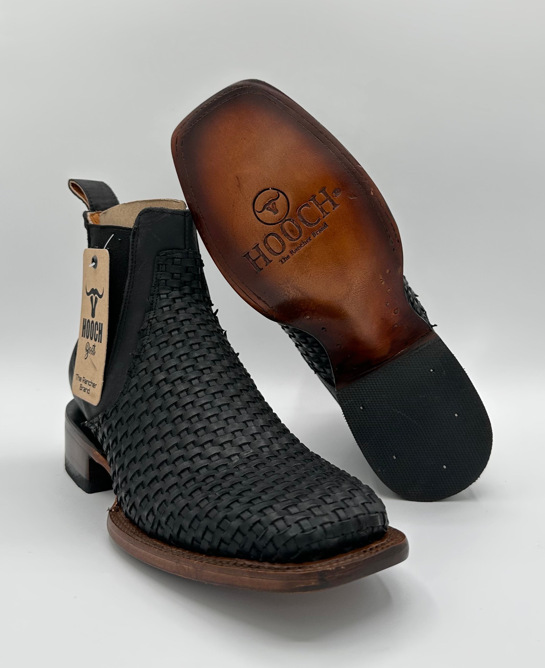 Black Woven Wide Square Toe Botines