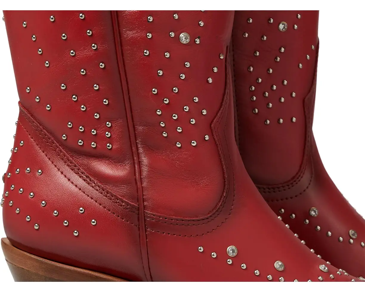 Red Crystal and Stud Tall Top Women's Boots