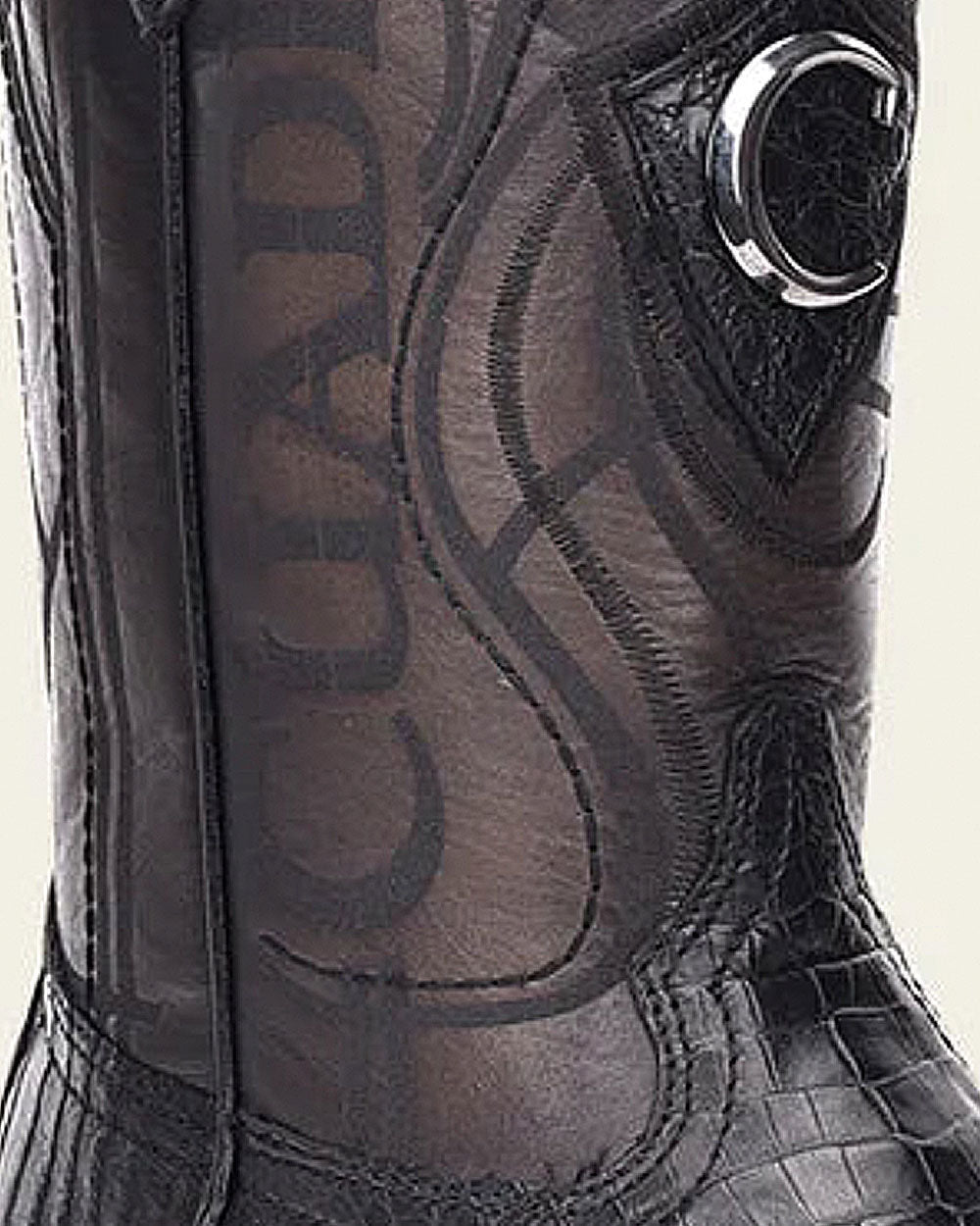 Men’s Cuadra Black Caiman Laser & Embroidery Square Toe Boot