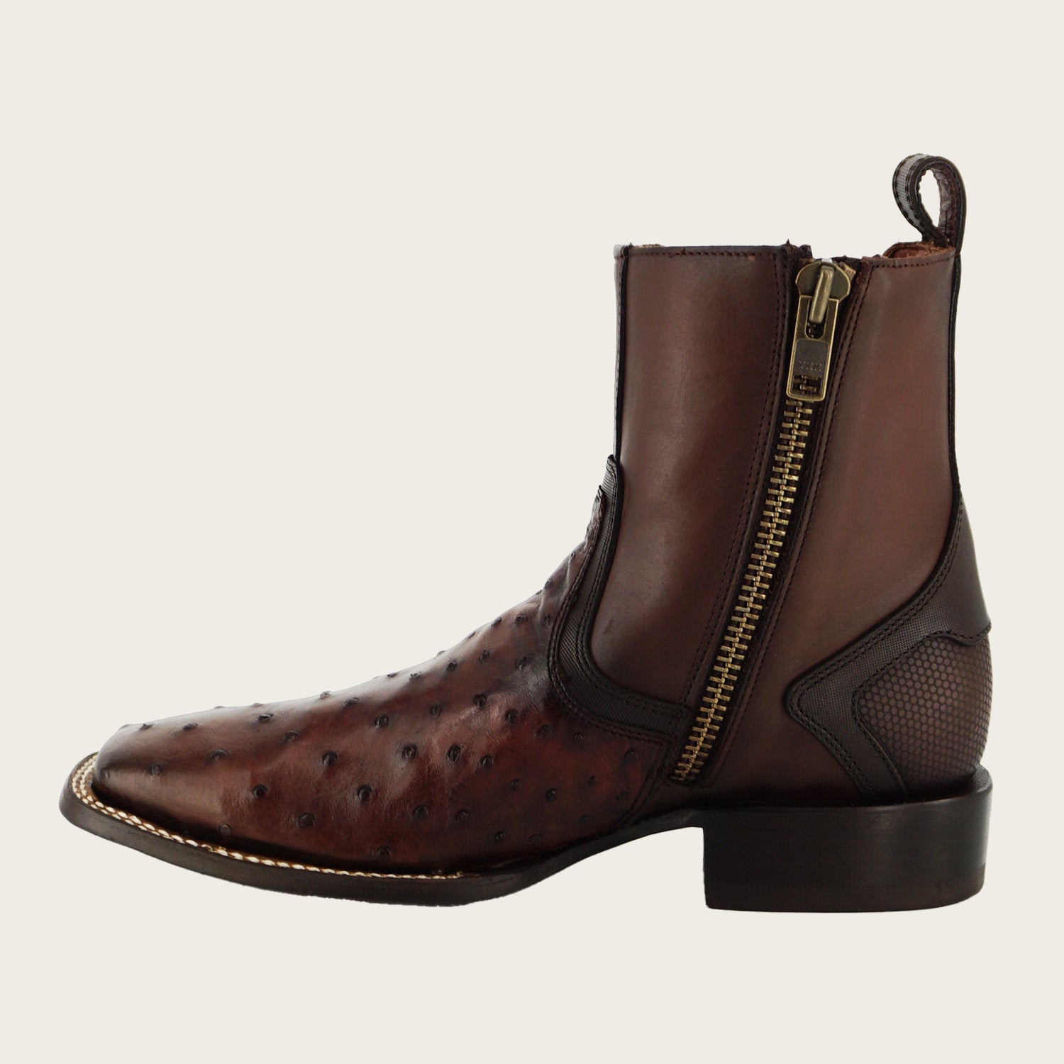Cuadra Men’s Honey Ostrich Zipper & Elastic Square Toe