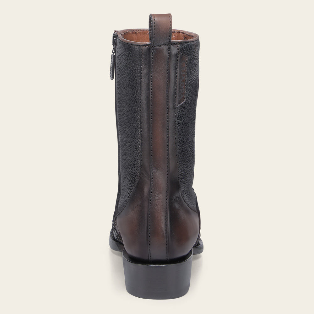 Cuadra Men’s Chocolate & Black Laser & Woven & Zipper Narrow Square Toe