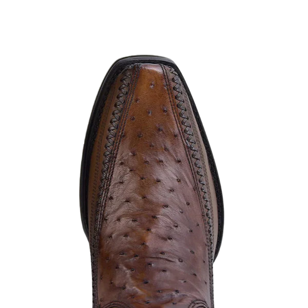 Cuadra Men's Moroni Chestnut Ostrich Laser & Woven Narrow Square Toe