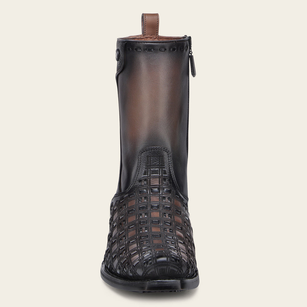 Cuadra Men’s Chocolate & Black Laser & Woven & Zipper Narrow Square Toe