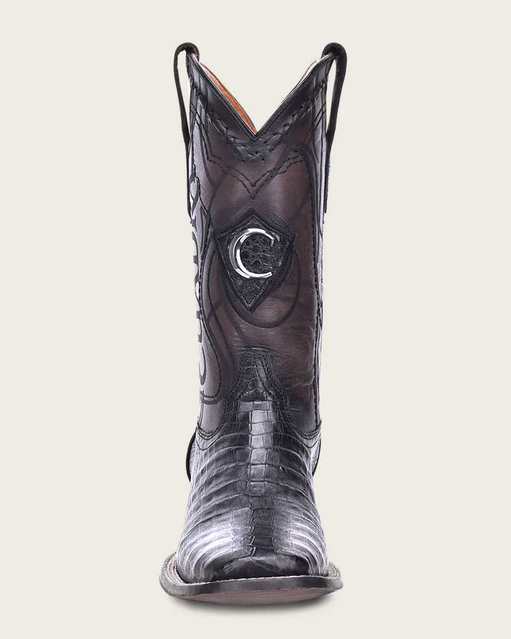 Men’s Cuadra Black Caiman Laser & Embroidery Square Toe Boot