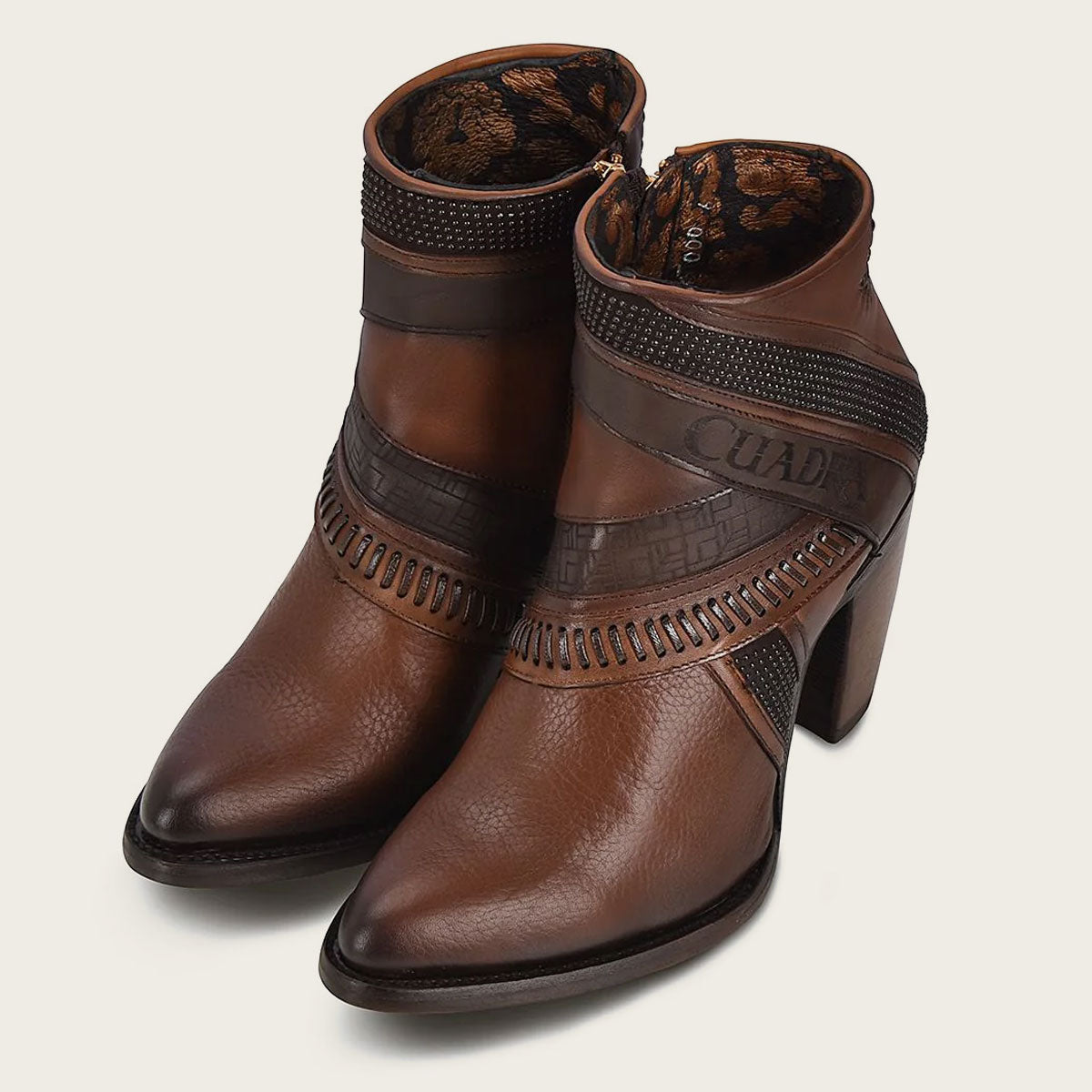 Cuadra Hand-painted brown leather ankle bootie