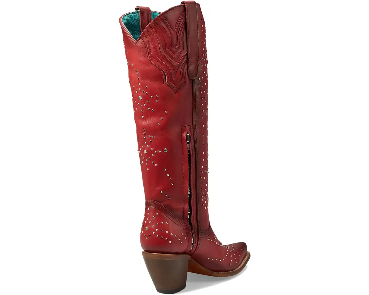 Red Crystal and Stud Tall Top Women's Boots