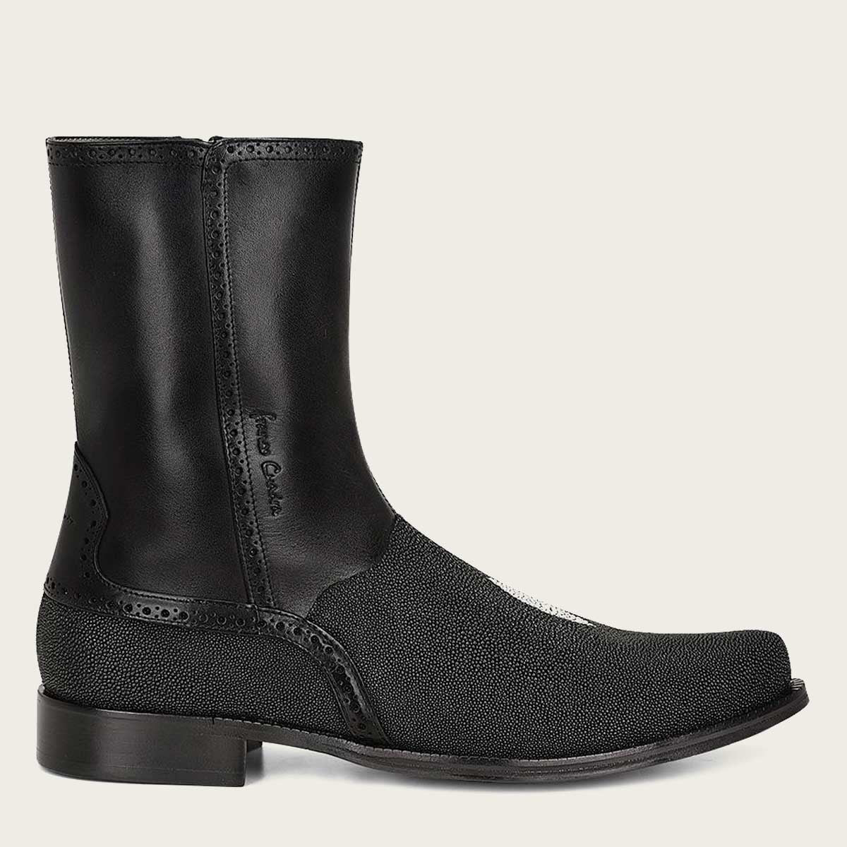 Cuadra Men's Black Stingray Zipper Round Toe