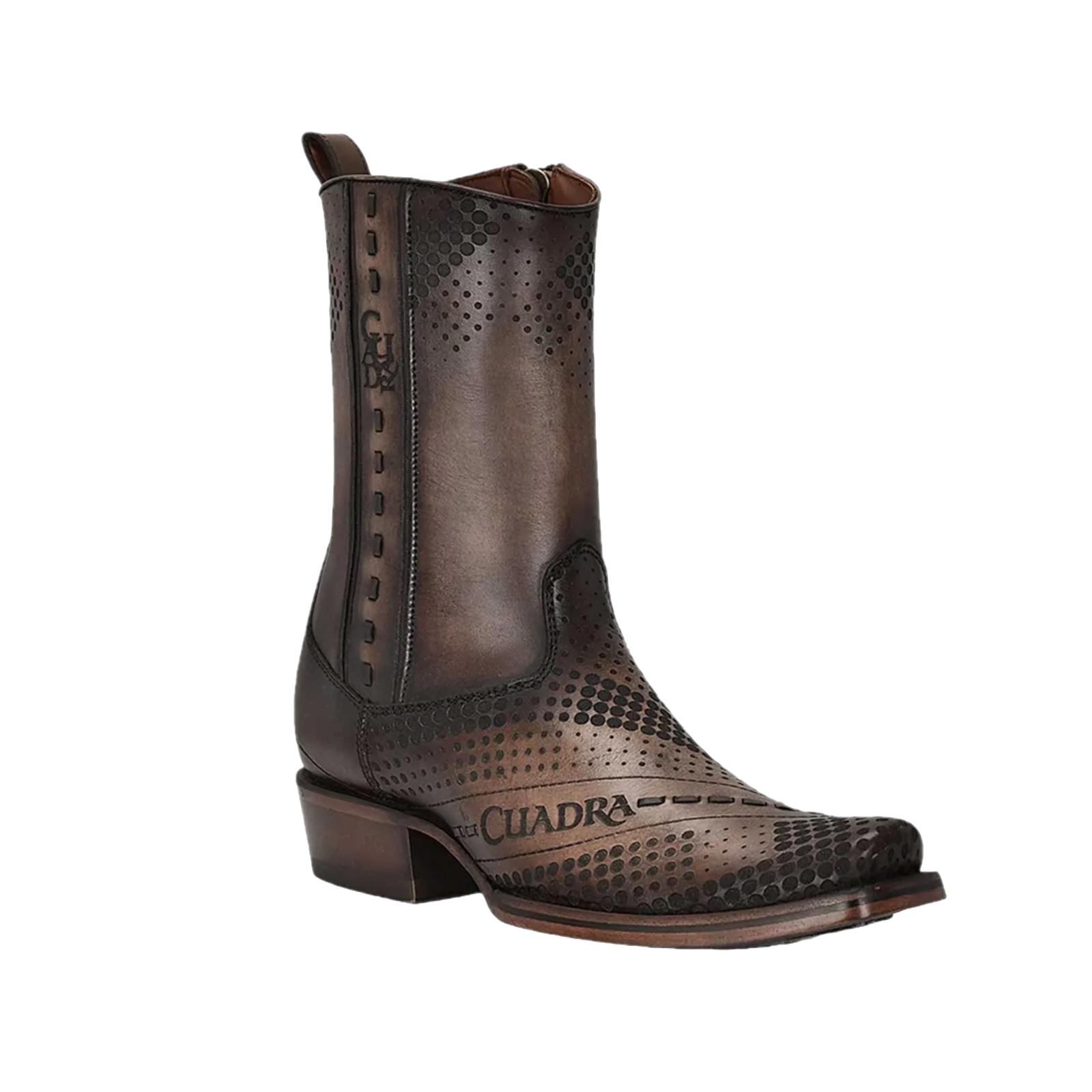 Cuadra Men's Laser & Woven Engraved Tornado Brown Leather Casual Boots