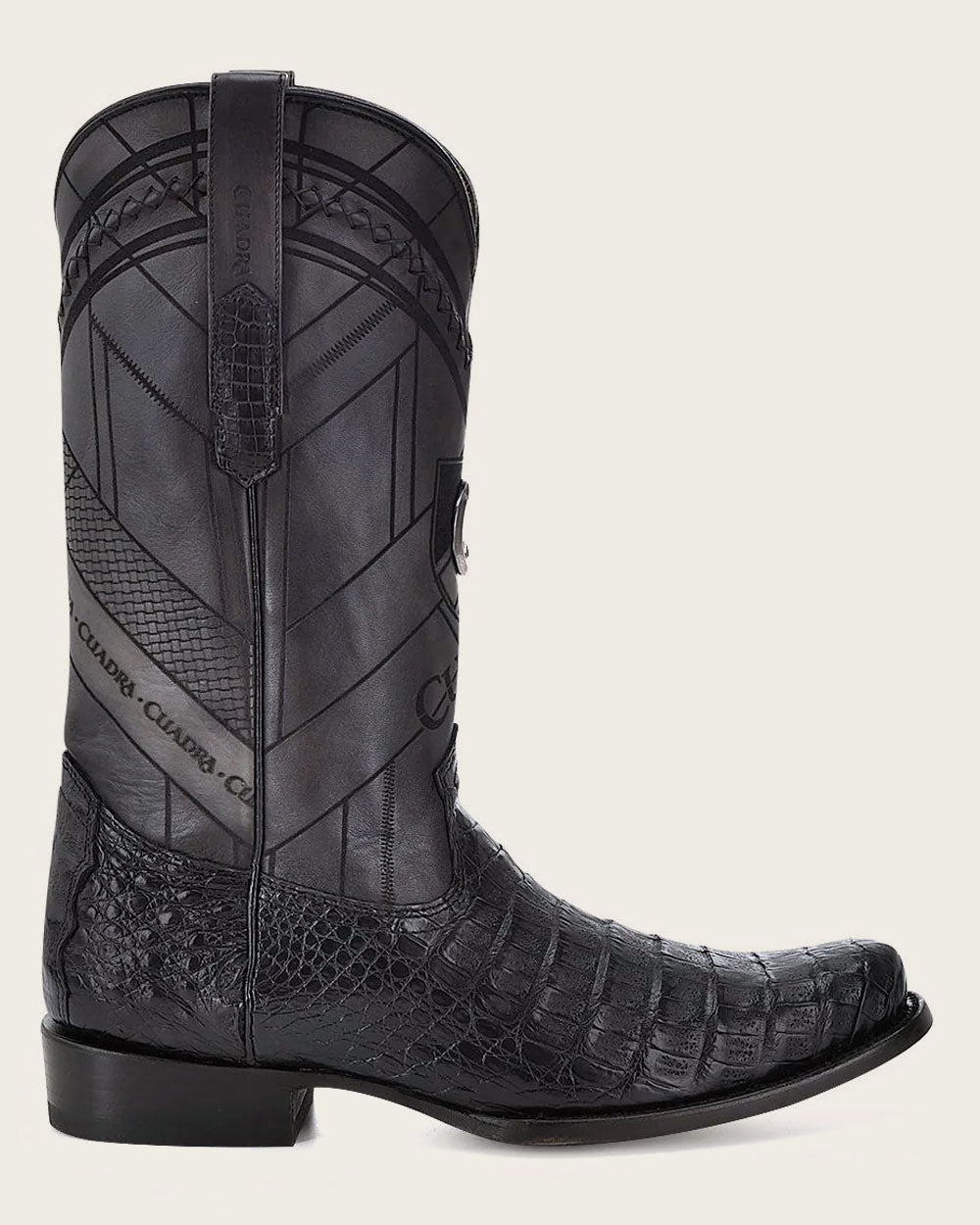 Cuadra Men’s Black Caiman Laser & Embroidery Round Toe