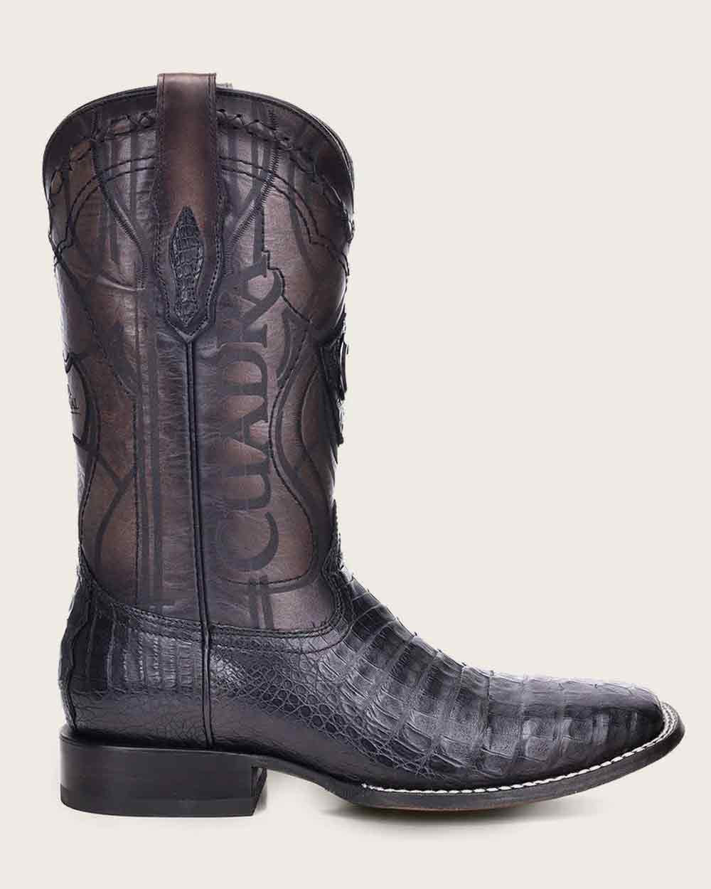 Men’s Cuadra Black Caiman Laser & Embroidery Square Toe Boot