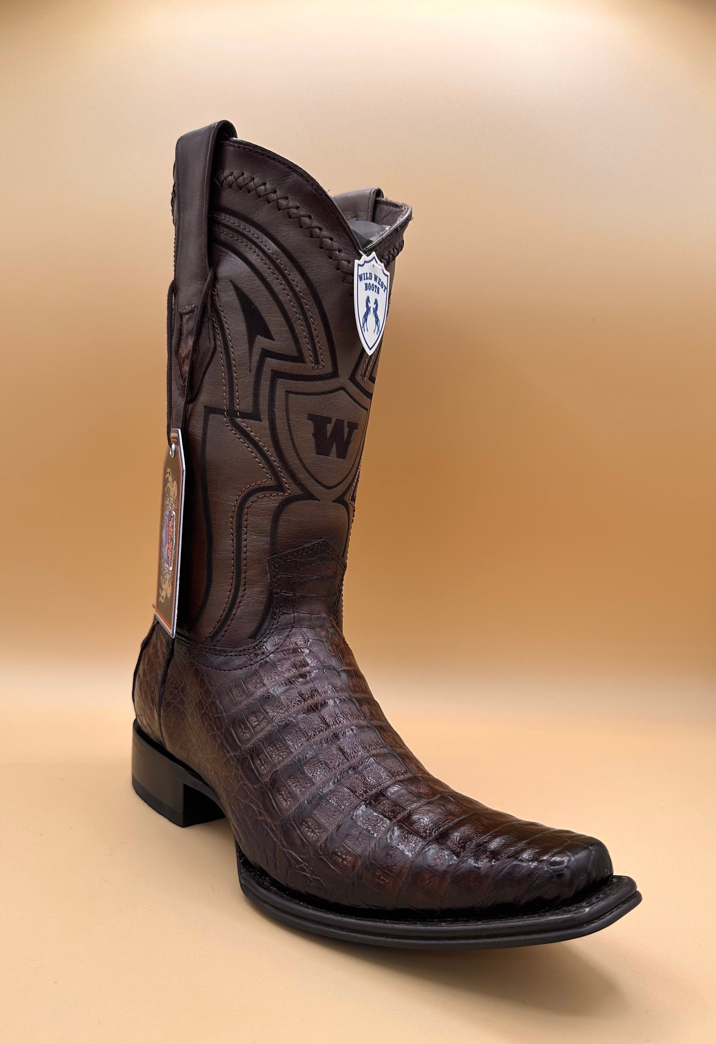 Men’s Narrow Square Toe Laser Shaft Caiman Belly