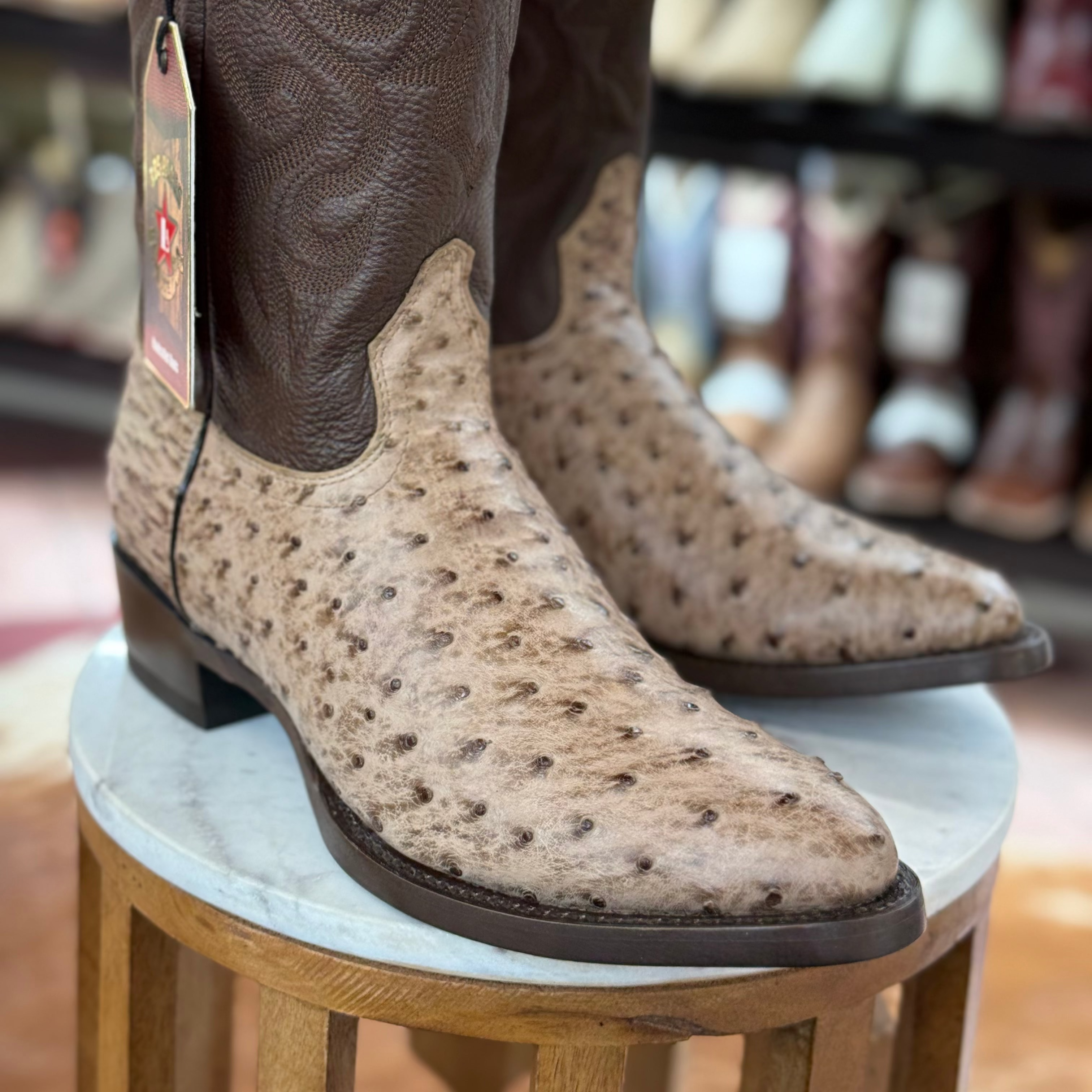 Round Toe Ostrich Boots Moka