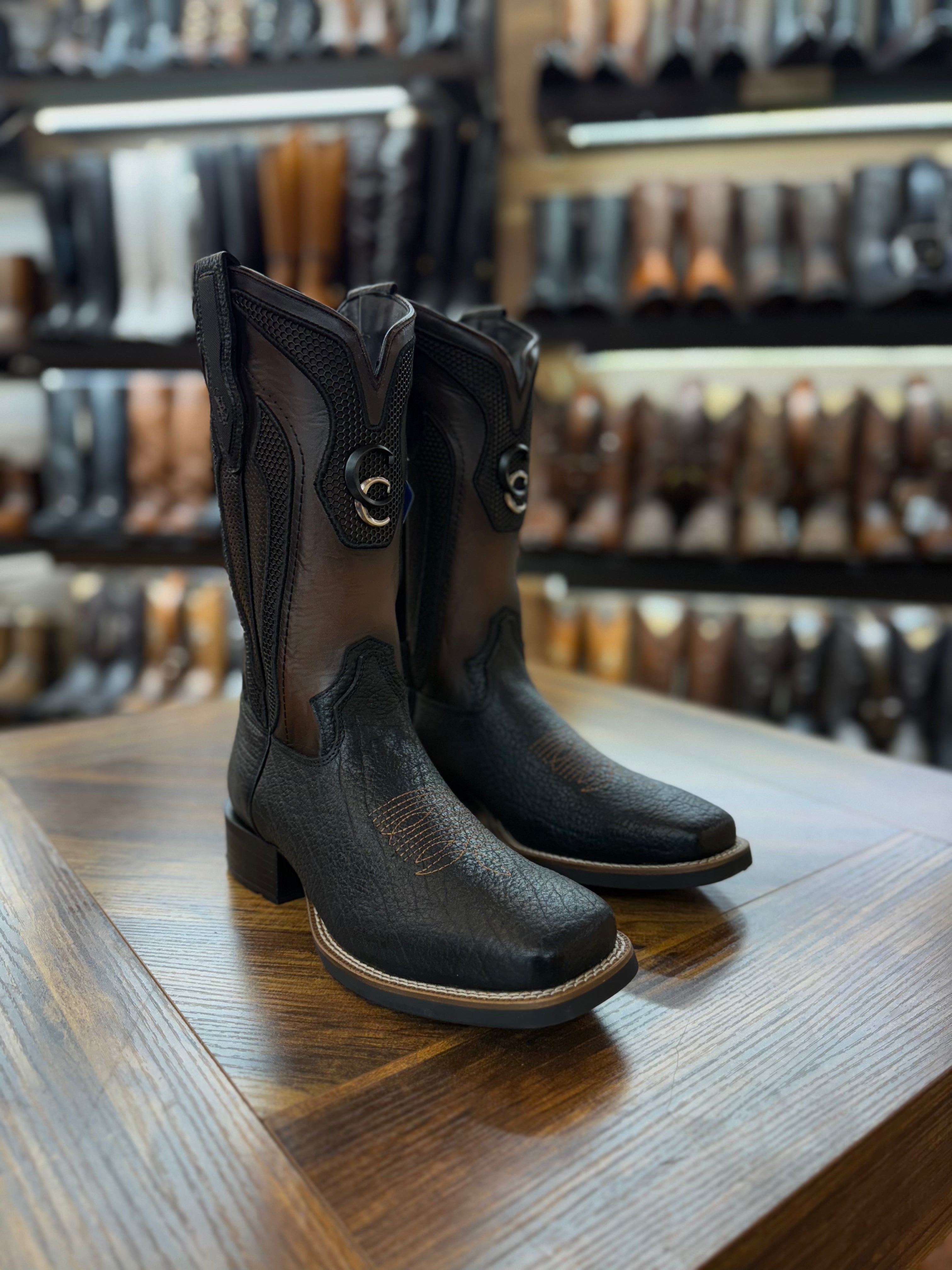 Cuadra Men’s Black American Bison Embroidery Square Toe