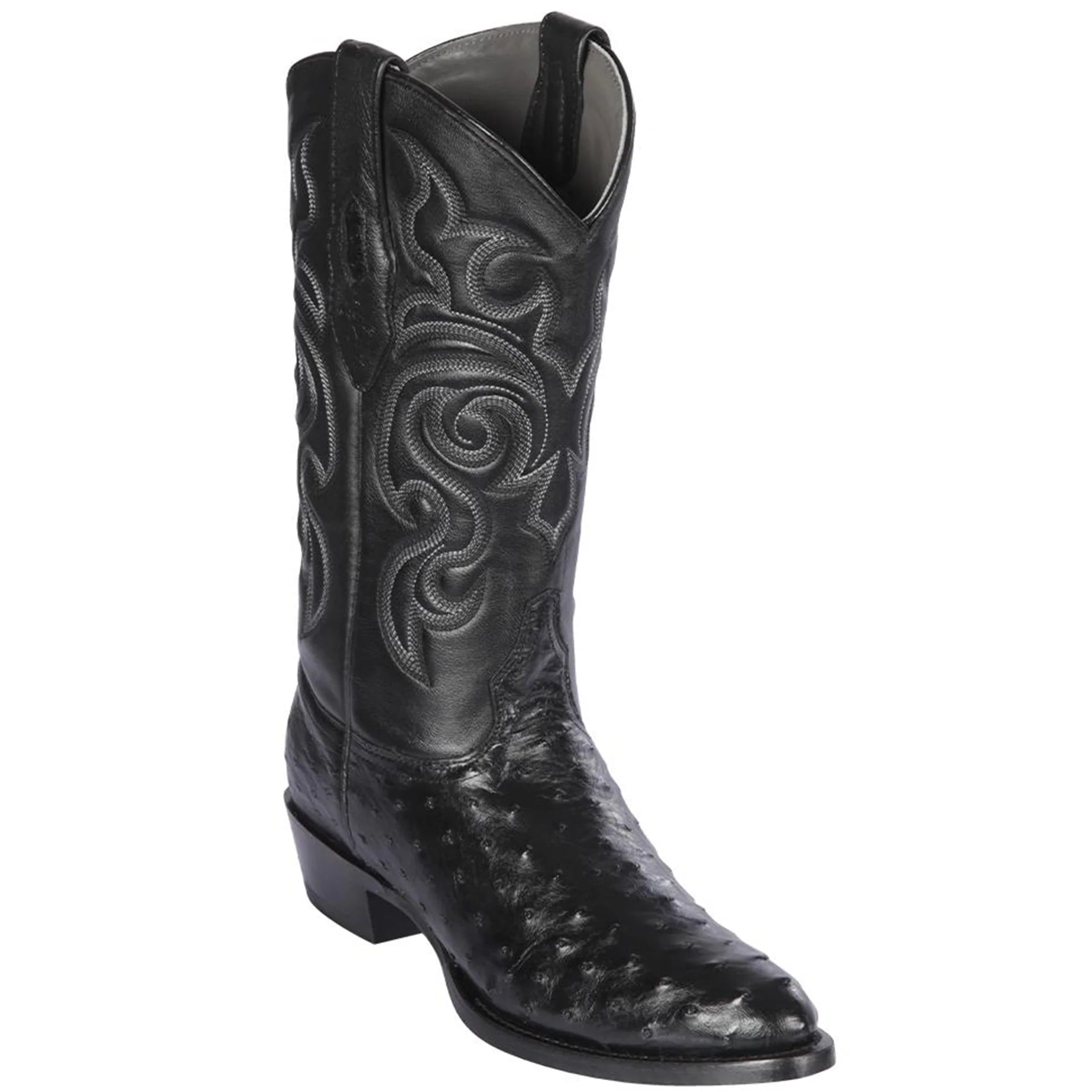 Round Toe Ostrich Boots Black