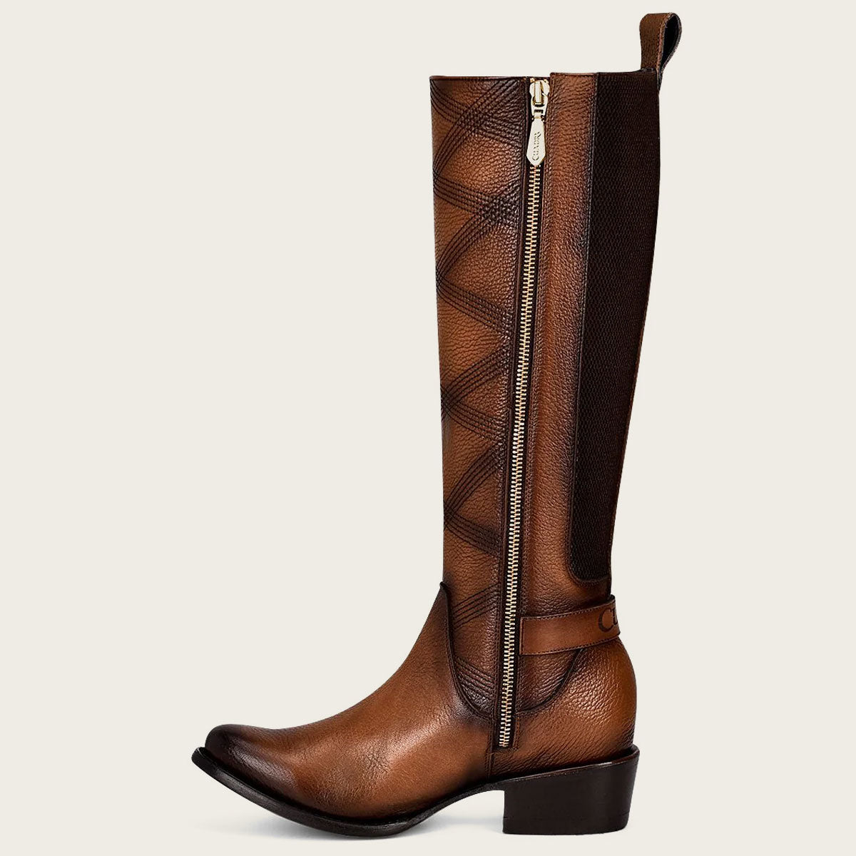 Cuadra Embroidered honey leather boots