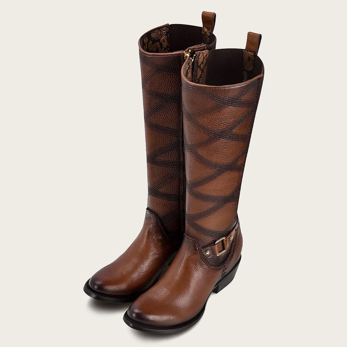 Cuadra Embroidered honey leather boots