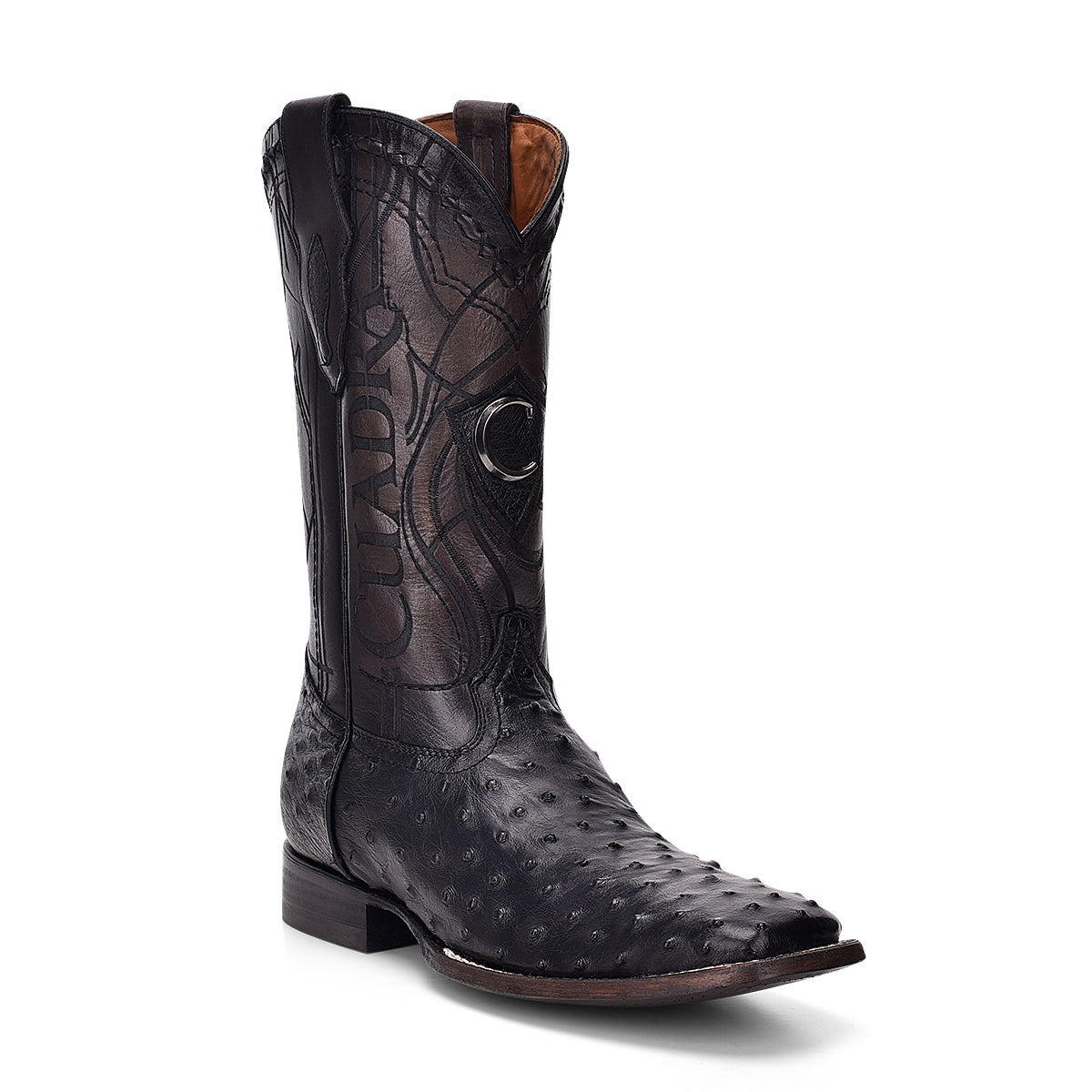 Cuadra Men’s Black Ostrich Laser & Embroidery Wide Square