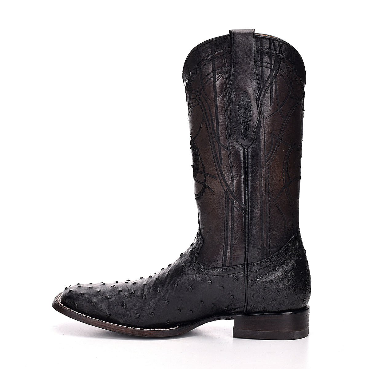 Cuadra Men’s Black Ostrich Laser & Embroidery Wide Square