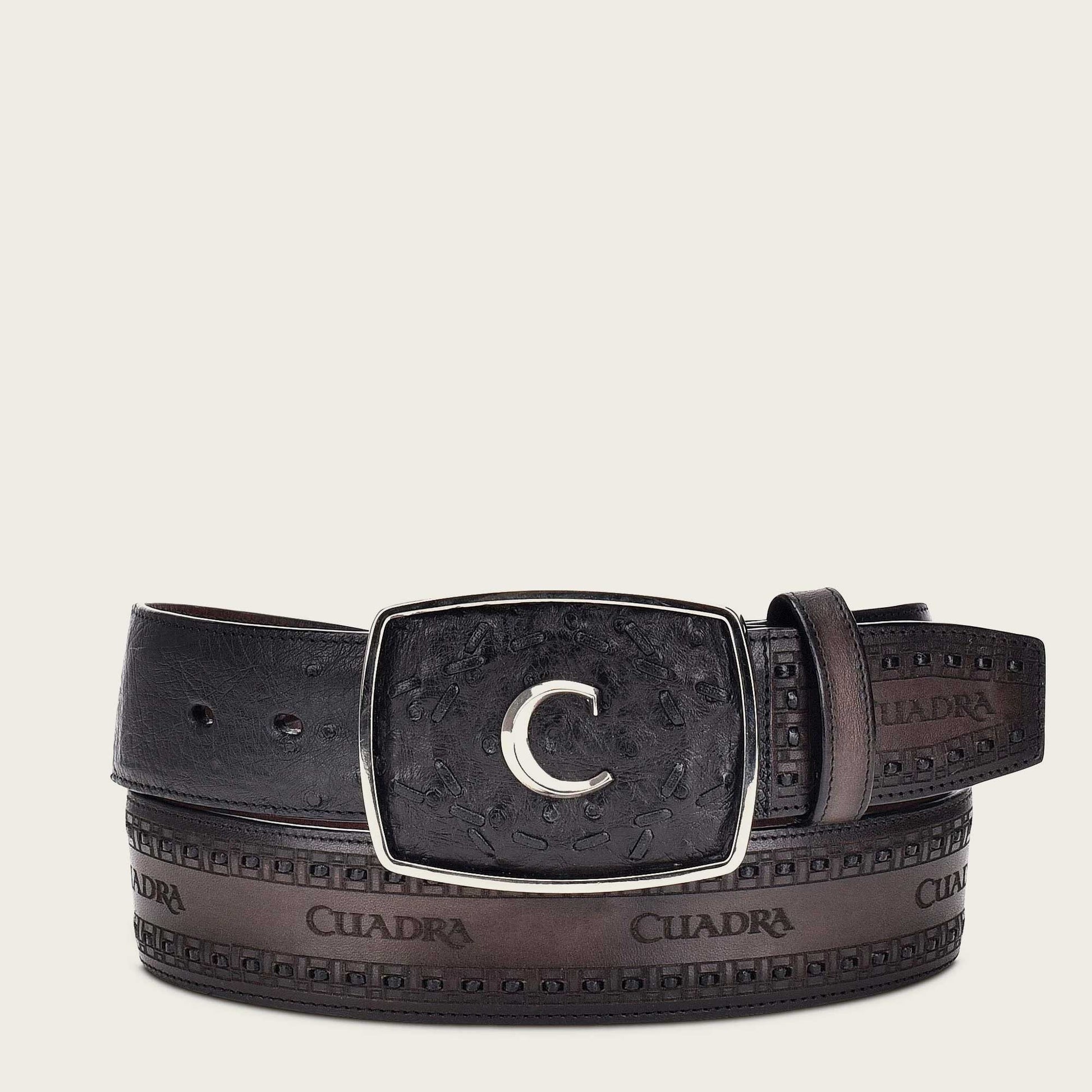 Cuadra Men’s Black Ostrich Laser & Woven Belt