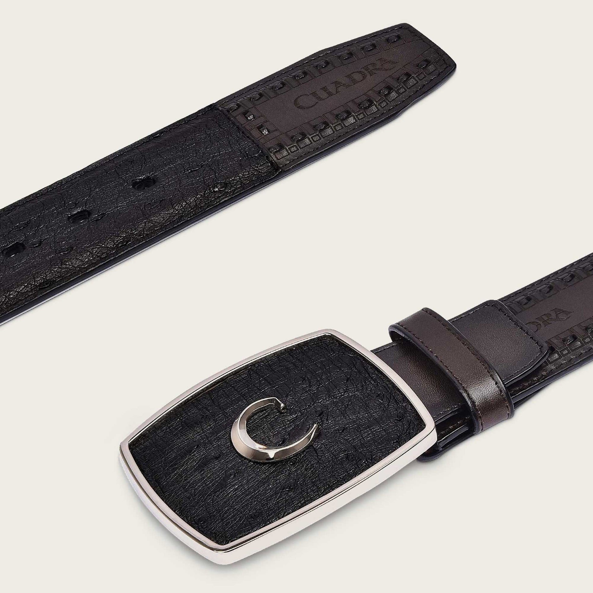 Cuadra Men’s Black Ostrich Laser & Woven Belt