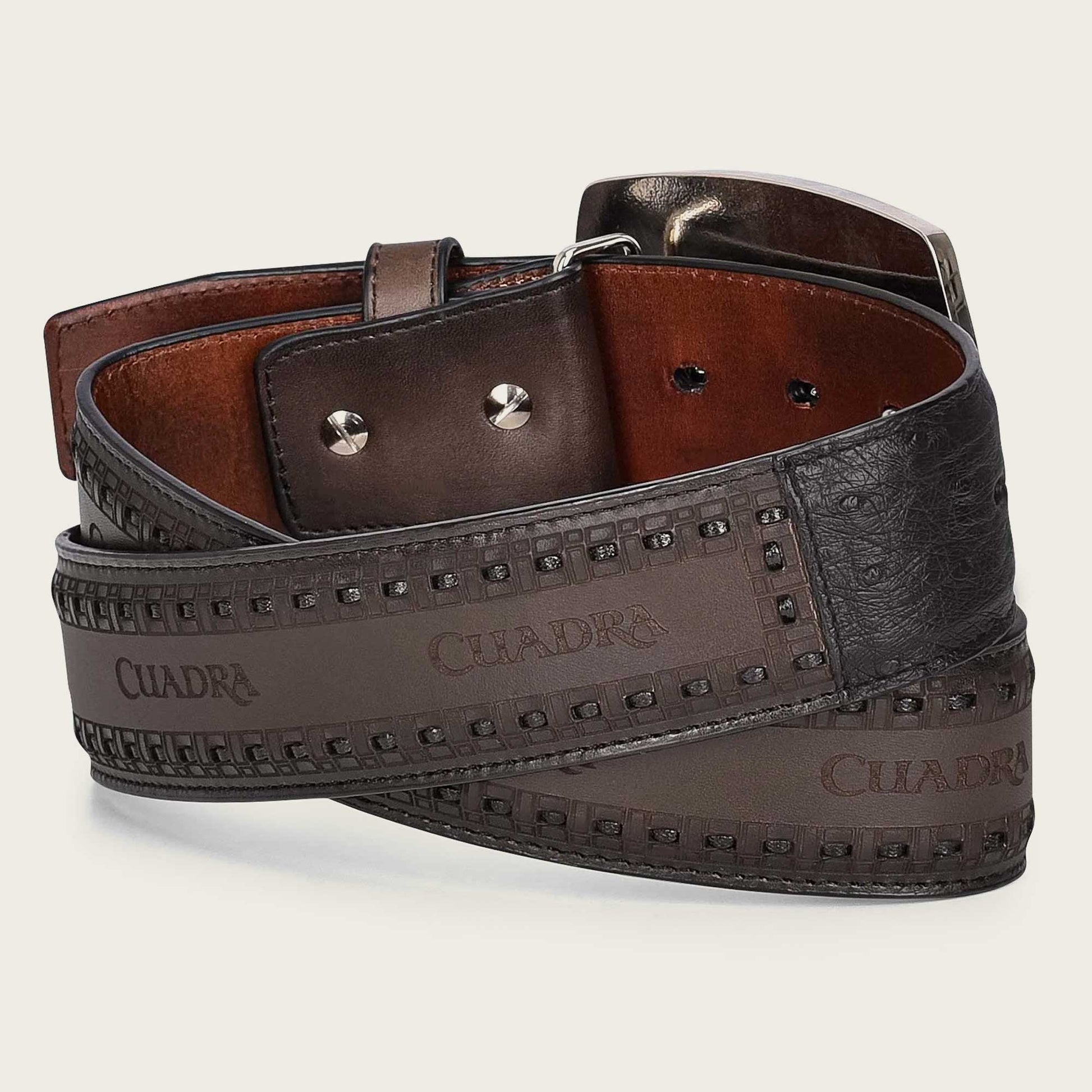 Cuadra Men’s Black Ostrich Laser & Woven Belt