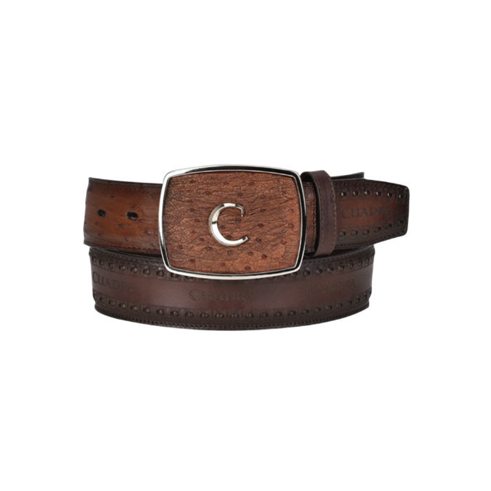 Cuadra Men’s Moroni Chestnut Ostrich Laser & Woven Belt