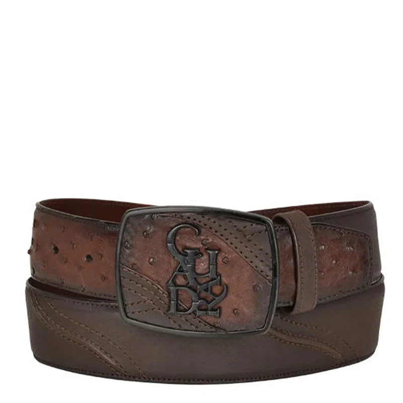 Cuadra Men’s Flame Brown Ostrich Laser & Woven Belt